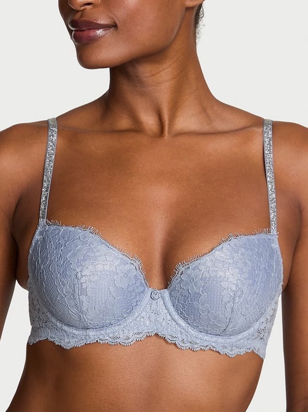 Victoria's Secret Blue Grey Shimmer Lace Push-Up Bra